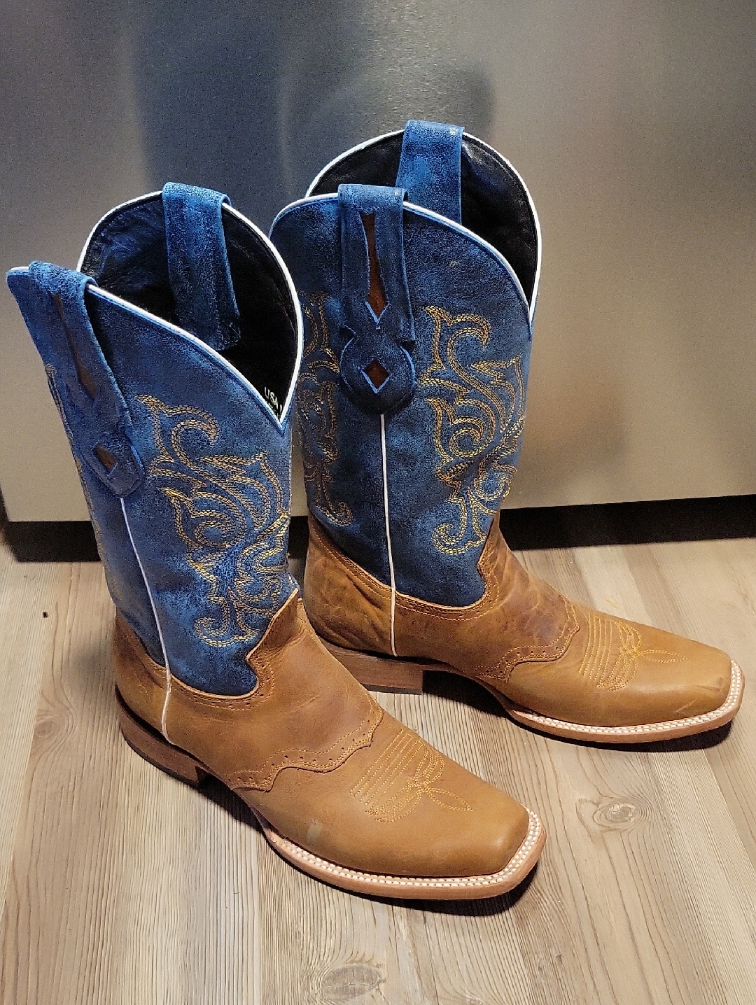 J.B. Dillon Two-Tone Blue & Brown Leather Cowboy Boots